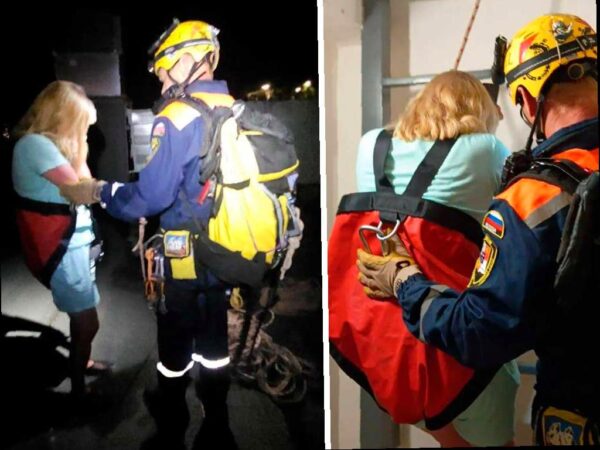 Вчера ночью в поселке Дагомыс женщина оказалась на крыше 13-этажного дома и не смогла самостоятельно спуститься. Спасатели пришли на помощь и обеспечили ей безопасный спуск с помощью альпинистского снаряжения. После этого женщину передали медикам и полиции для дальнейшей помощи.