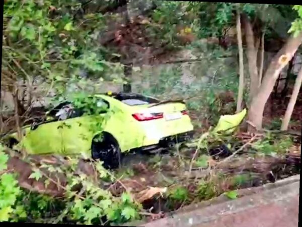 В Хостинском районе Сочи произошла авария с участием салатового автомобиля «БМВ». Утром прохожие заметили машину, застрявшую в деревьях возле дома №6 на улице Черноморской.