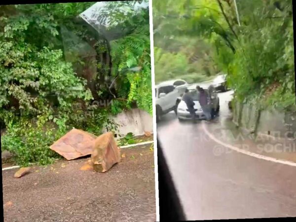 Автомобиль пострадал от камнепада на горной дороге в Сочи