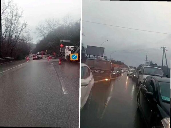 Треснувшее дорожное полотно вызвало огромную пробку в Сочи